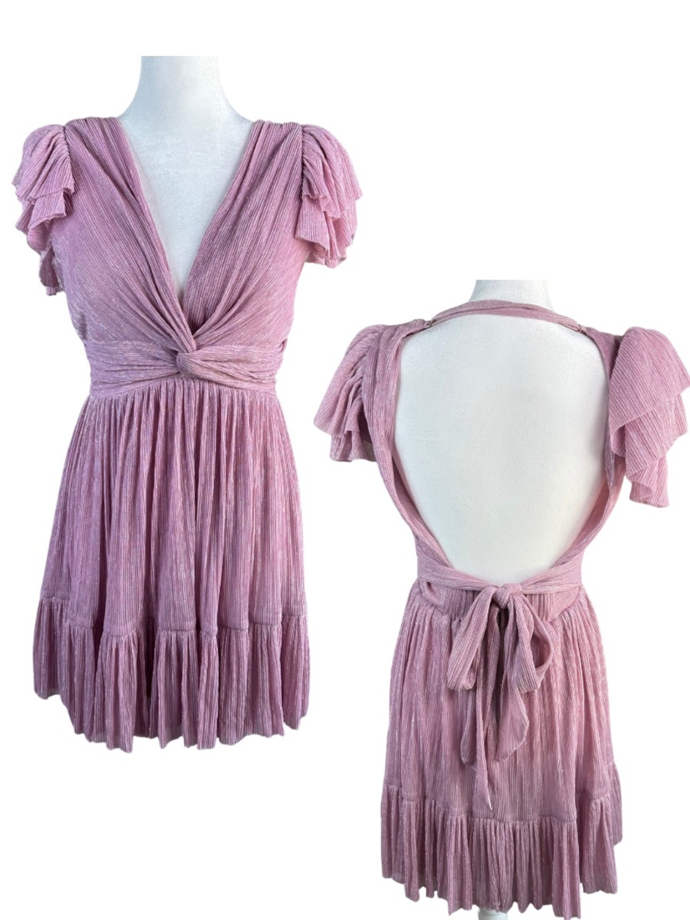 Sabina Musayev Shaylee Lavender Shimmery Pleated Mini Dress Womens XS